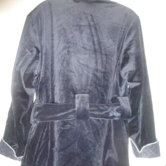 Men's Velvet Smoking Jacket / Quilted Robe-Style Dinner Coat – Navy Blue – Size - Picture 3 of 10